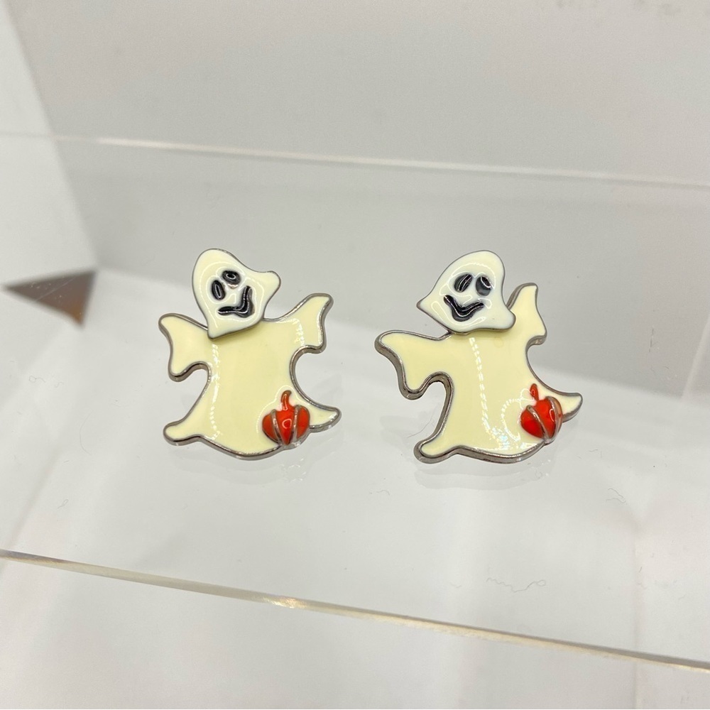 Halloween Ghost & Pumpkin Enamel Pierced Earrings